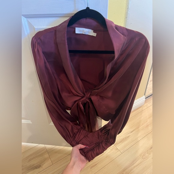 Zimmermann Wonderland Set Silk Blouse and Wide Leg Trousers - Burgundy - Picture 9 of 12